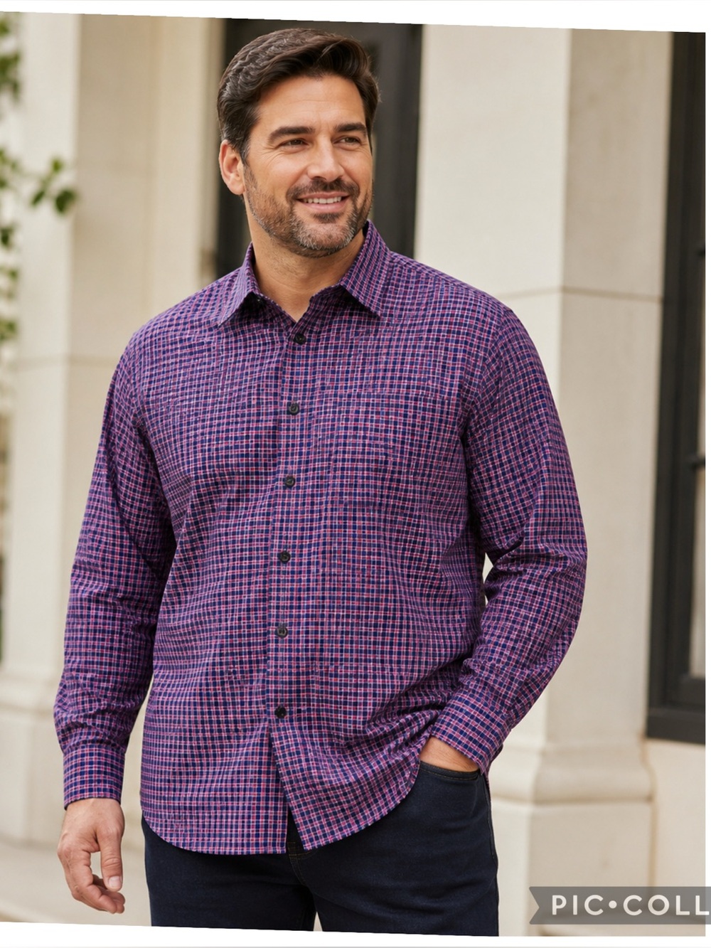 Rochester Big & Tall Egyptian Cotton Non-Iron Plaid Shirt 17.5 36/37 Tall